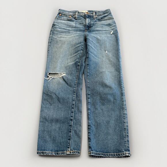 Madewell Denim - Madewell Womens Blue Classic Straight Jean Denim Stretch Distressed Size 25